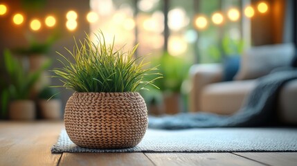 Aufkleber - cozy living room potted plant,blurry background,photo stock