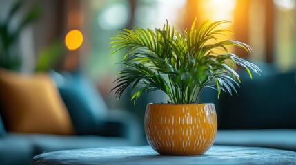 Aufkleber - cozy living room potted plant,blurry background