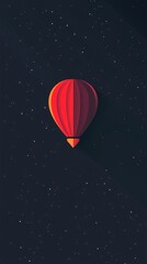 Aufkleber - Red hot air balloon floating in the starry night sky