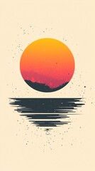 Aufkleber - Minimalist sunset reflecting on water with glitch effect and particles