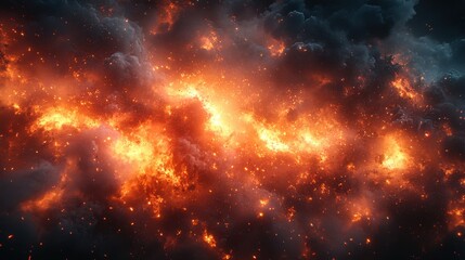 Aufkleber - dark ominous scene,smoke,explosions indicating a chaotic battle or wartime situation