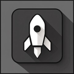 Poster - White rocket icon over squared gray background with long shadow