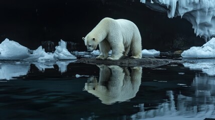 Wall Mural - polar bear reflecting on melting ice in the arctic