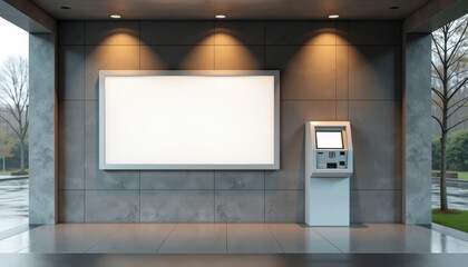 Aufkleber - Modern kiosk and blank billboard in urban setting  
