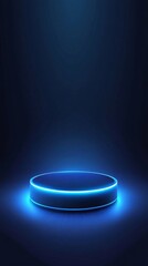 Poster - Futuristic podium illuminating dark background with neon lights