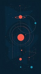 Poster - Minimalist space composition connecting planets and celestial bodies with geometric lines
