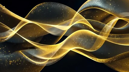 Poster - Captivating golden waves dance gracefully through a dark space, creating a mesmerizing visual experience of light and motion Generative AI