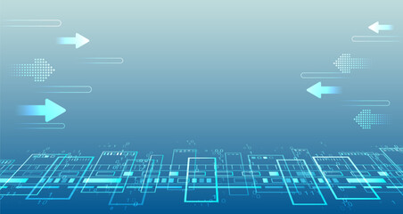 Poster - Vector illustration for banner or presentation on technology, science and medicine. Modern technological design. Abstract high-tech background with arrows and glowing lines. Data transfer
