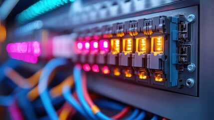 Aufkleber - electrical breaker box,colorful circuit breakers,wires showcasing close up view of components image conveys sense of modern electrical systems,safety,stock image