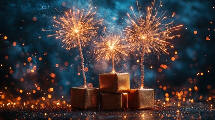 Fototapete - end of year wrap up sale banner featuring fireworks,glitter effects,stock photo