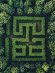 Aufkleber - Maze paths create intricate designs within a lush forest canopy for nature navigation and exploration