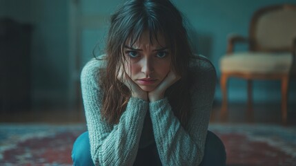 Poster - exploring the depths of emotion in a womans struggle,depression,stock image