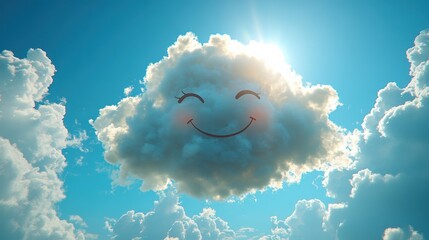 Leinwandbilder - feeling happy,good mood concept funny cloud emoji on blue sky background