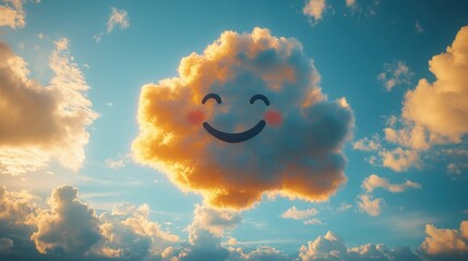 Leinwandbilder - feeling happy,good mood concept funny cloud emoji on blue sky background,stock photo