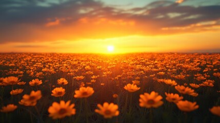 Aufkleber - field of yellow flowers at sunset,stock photo