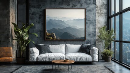 Poster - frame mock up horizontal frame bilderram print on demand 4d ultrahd modern location front view wide angle symmetric