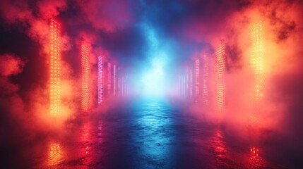 Aufkleber - futuristic abstract composition,intersecting rgb light beams creating prismatic patterns through fog cyberpunk aesthetic,stock image