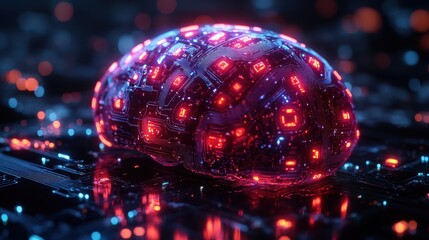 Fototapete - futuristic electronic brain,glowing circuits isolated on transparent cutout background