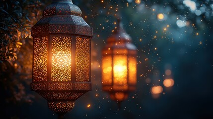 Fototapete - golden arabic lanterns,sparkling starry background for ramdan greeting,stock image