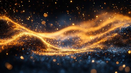 Aufkleber - golden dust swirls gracefully in the air creating a magical atmosphere against a striking black backdrop,stock image