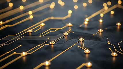 Poster - Exploring the beauty of circuits illuminated with golden lights in a darkened space Generative AI