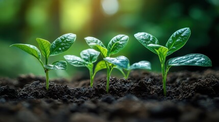 Poster - green seedlings clustering in rich earth representing collaborative growth,shared success