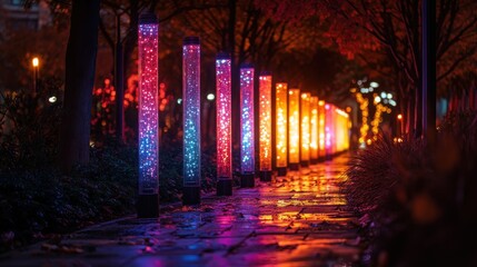 Poster - guirlandes lumineuse dans un parc festivites nocturnes,stock image