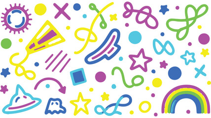 Aufkleber - Vivid Abstract Chaos: A Burst of Colorful Shapes, Lines, and Symbols, Creating a Playful and Energetic Design Element for Diverse Creative Projects.