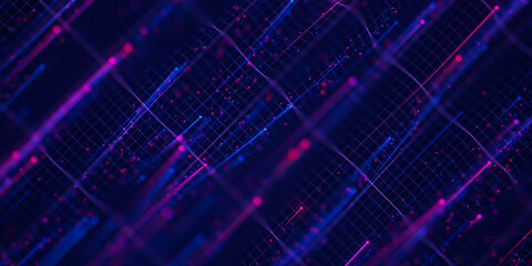 Poster - Abstract wavy flow of big data in cyber space. Quantum computing information stream. Digital pathway of cloud data waves