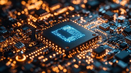 Poster - horizontal lock,blue light on an electronic circuit cyber security data protection business privacy concept generative ai,photo stock