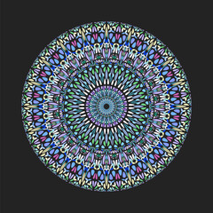 Poster - Abstract colorful round petal ornament mandala - geometrical ornamental vector design from curved shapes
