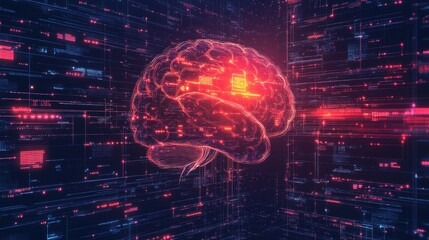 Poster - illustration of an ai chatbot featuring a vibrant neural brain pattern integrated into a sleek interface glowing data streams representing knowledge sharing,stock image