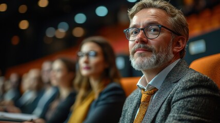 Poster - interview,round table discussion at business convention,presentation audience at the conference hall business,entrepreneurship symposium,stock image