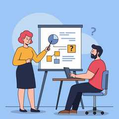 Poster - Business Presentation Illustration: A woman, dressed in a yellow blouse and skirt.
