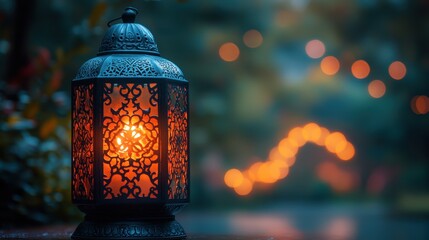 Poster - islamic ramadan kareem celebration lantern,beautiful bokeh lights in the background