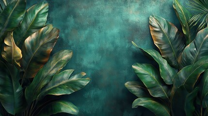 Poster - lush green banana leaves against a textured background