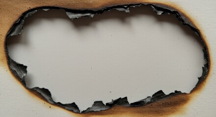 Aufkleber - Burnt Paper Hole Reveals a Damaged Surface with Charred Edges