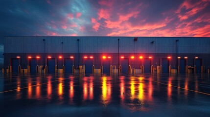 Aufkleber - modern industrial warehouse at sunset,photo stock