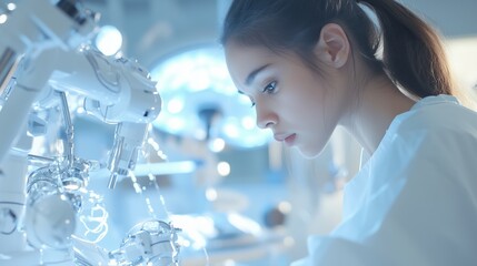 Poster - young scientist engaged in innovative research in a modern laboratory during the day