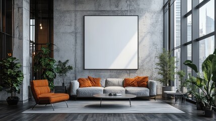 Poster - modern office interior,blank vertical canvas on the wall,photo stock