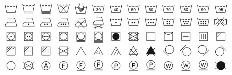 Fototapete - Laundry symbols set. Washing icons. Laundry instruction icon collection. Clothes care. Vector illustration