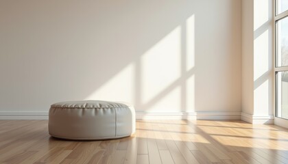 Poster - Minimalist room with a white pouf in natural light  