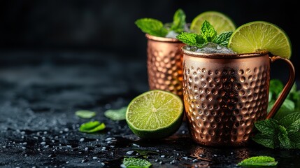 Poster - moscow mule cocktail in copper mug,lime,mint