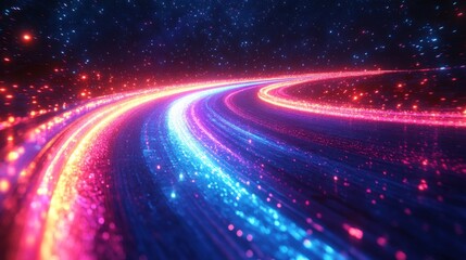 Aufkleber - neon blue,pink light trails against a starry sky flowing in a curved path to create a vibrant fast motion effect,a futuristic cosmic atmosphere,stock photo