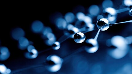 Poster - Close-up view of interconnected molecules in blue tones, illustrating scientific concepts and innovation