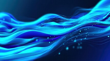 Poster - Abstract flowing blue waves with glowing particles, creating a serene digital background