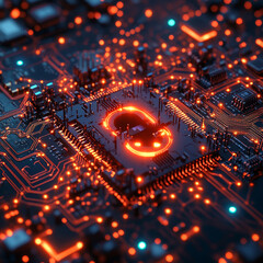 Poster - Futuristic cyber lock on circuit board with glowing elements
