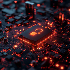 Poster - futuristic cyber lock on circuit board symbolizes data security