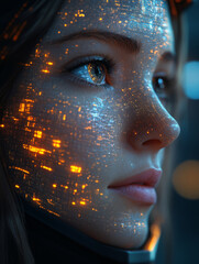 Poster - futuristic ai with glowing facial patterns