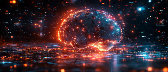 Poster - glowing digital brain showcasing futuristic AI concept